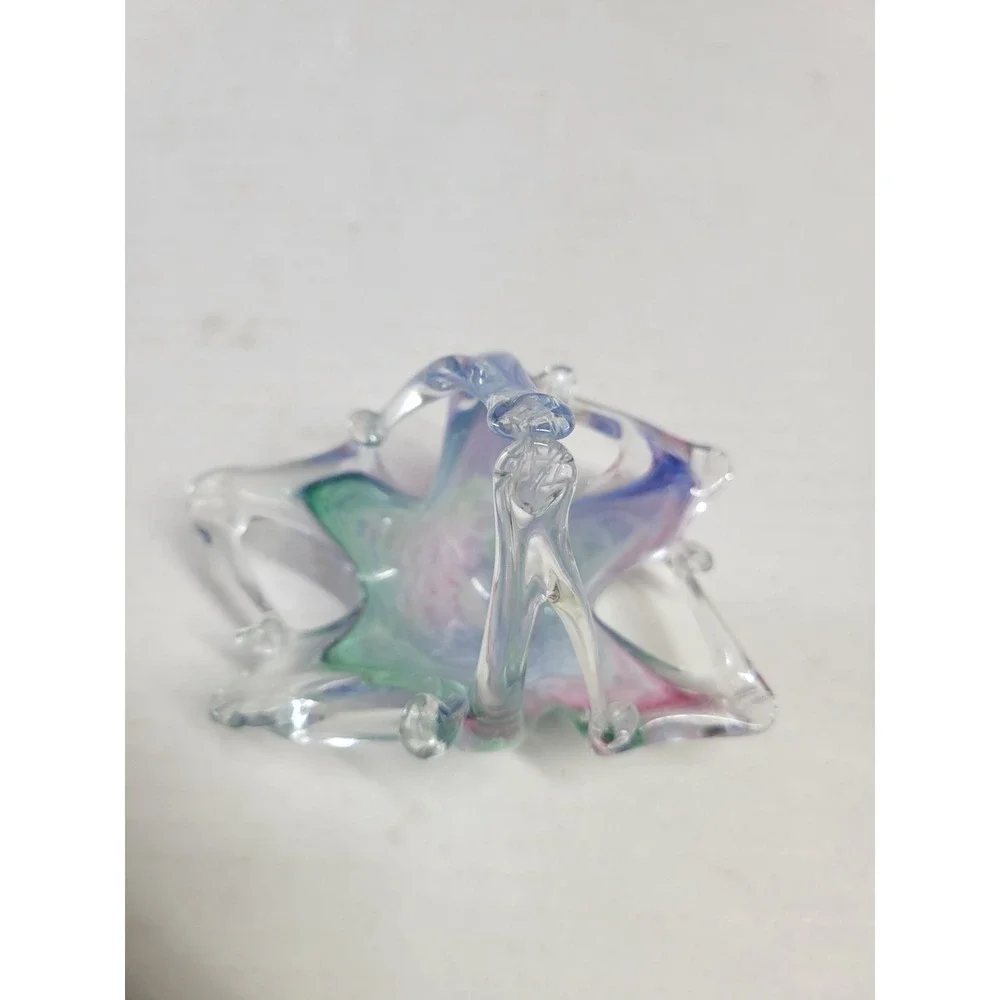 Vintage Art Glass Basket Swirl Murano Hand Blown Star Base 5.5 Inch